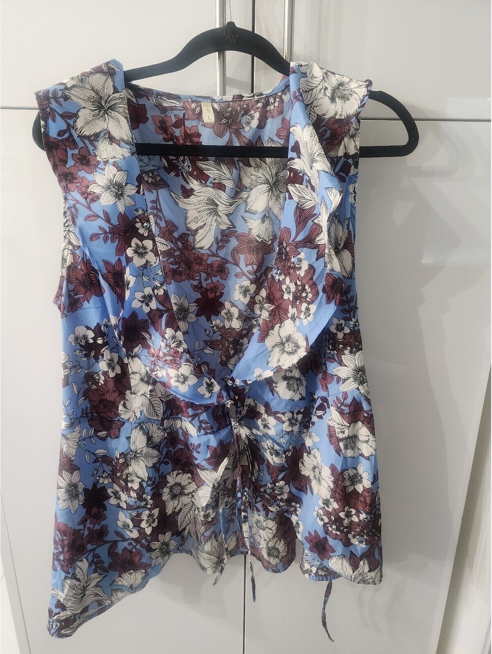 Women's Large Floral Print Sleeveless Blouse with Drawstring Waist Japna